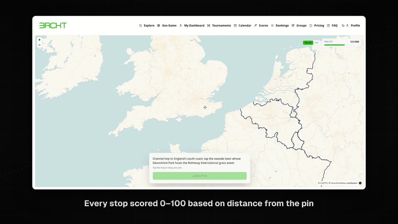Tapping the map on a Tennis Around the Globe stop